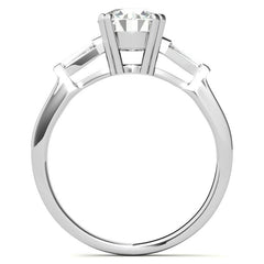 Round with Tapered Baguette Moissanite Engagement Ring