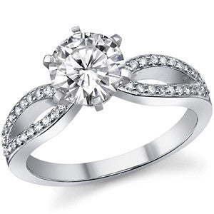 Moissanite & Diamond Pave Split Shank Engagement Ring