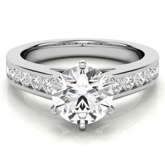 Round Brilliant Moissanite Cathedral Channel Engagement Ring, 0.60ct