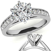 Round Brilliant Moissanite Cathedral Channel Engagement Ring, .30ct