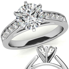 Round Brilliant Moissanite Cathedral Channel Engagement Ring, .30ct