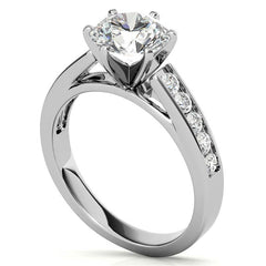 Round Brilliant Moissanite Cathedral Channel Engagement Ring, .30ct