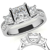 Three-Stone Princess cut Moissanite Engagement Ring