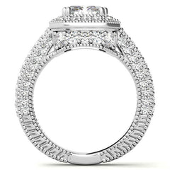 Antique Style Emerald / Radiant Halo Moissanite Engagement Ring