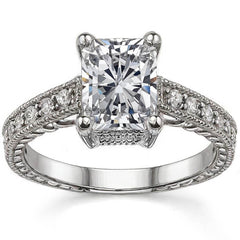 Antique Style Radian/Emerald Moissanite Engagement Ring