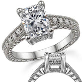 Antique Style Radian/Emerald Moissanite Engagement Ring