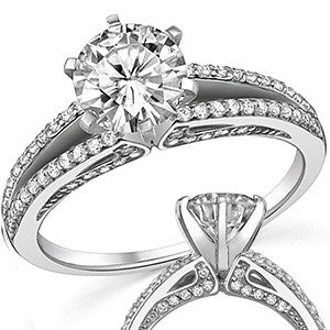 Moissanite & Diamond Engagement Split Shank Ring, 0.34ct