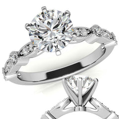 Round Brilliant Moissanite Petite Milgrain Engagement Ring