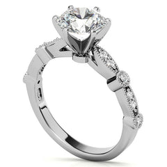 Round Brilliant Moissanite Petite Milgrain Engagement Ring
