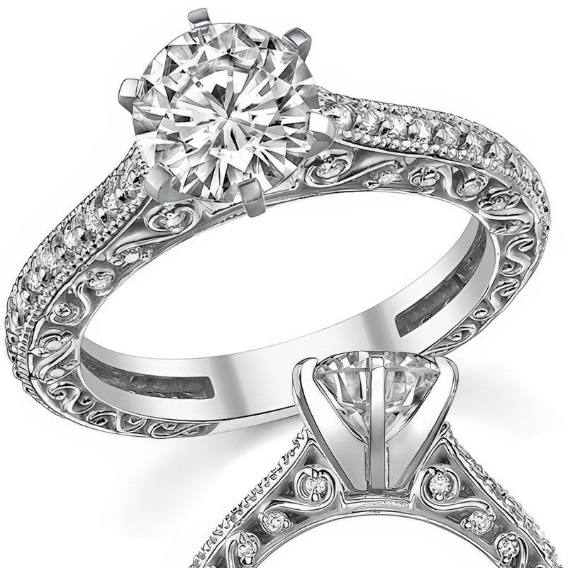 Round Antique Moissanite Engagement Ring, 0.46ct