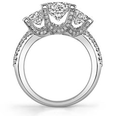 Pave Designer Style Three-Stone Moissanite Engagement Ring