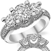 Pave Designer Style Three-Stone Moissanite Engagement Ring
