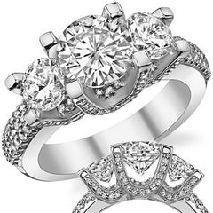 Pave Designer Style Three-Stone Moissanite Engagement Ring
