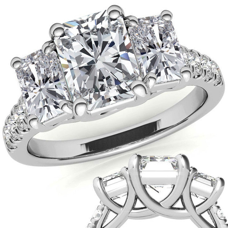 Three-Stone Radiant/Emerald Trellis Moissanite Engagement Ring