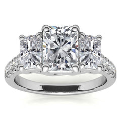 Three-Stone Radiant/Emerald Trellis Moissanite Engagement Ring