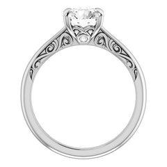 Round Surprise Stone Solitaire with Scroll Accents