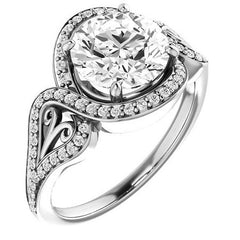 Round Split Shank Halo Moissanite Engagement Ring