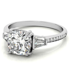 Cushion Moissanite & Diamond Baguette Engagement Ring