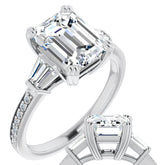 Emerald Moissanite & Baguette Diamond Engagement Ring