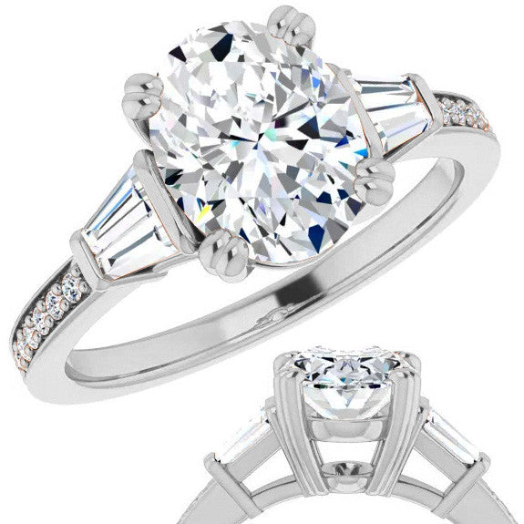 Oval Moissanite Baguette Engagement Ring