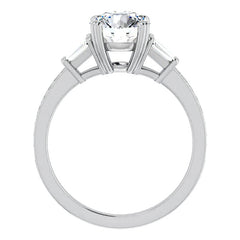 Round Moissanite & Diamond Baguette Engagement Ring