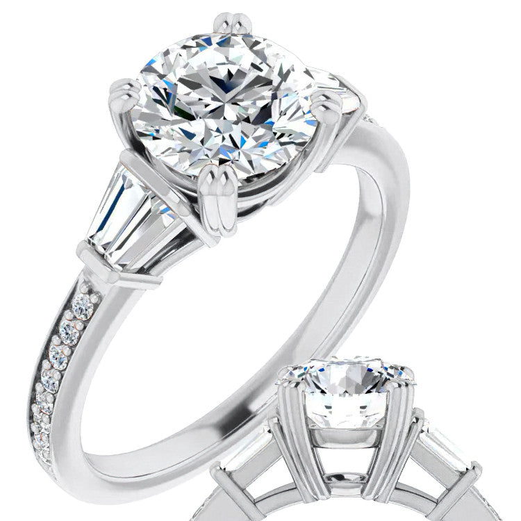 Round Moissanite & Diamond Baguette Engagement Ring