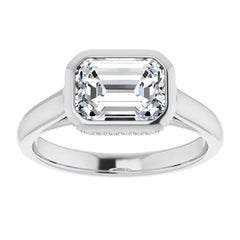 Emerald cut Moissanite Bezel Engagement Ring