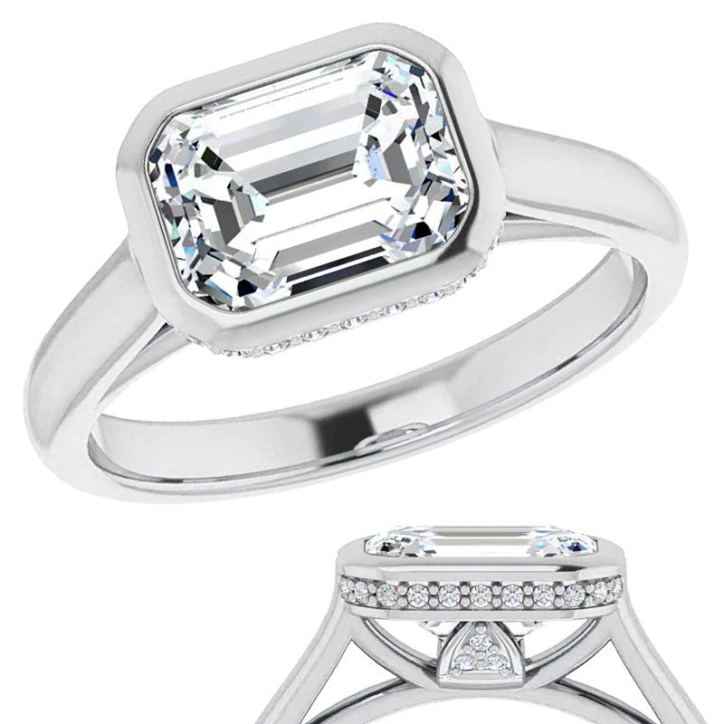 Emerald cut Moissanite Bezel Engagement Ring