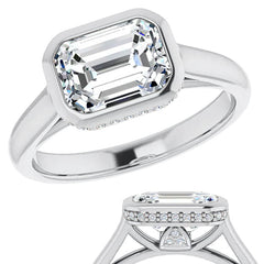 Emerald cut Moissanite Bezel Engagement Ring