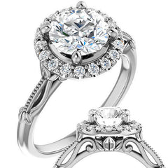 Round Split Shank Halo Moissanite Engagement Ring