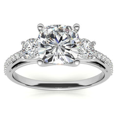Cushion Moissanite Three-Stone Engagement Ring