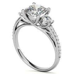 Cushion Moissanite Three-Stone Engagement Ring