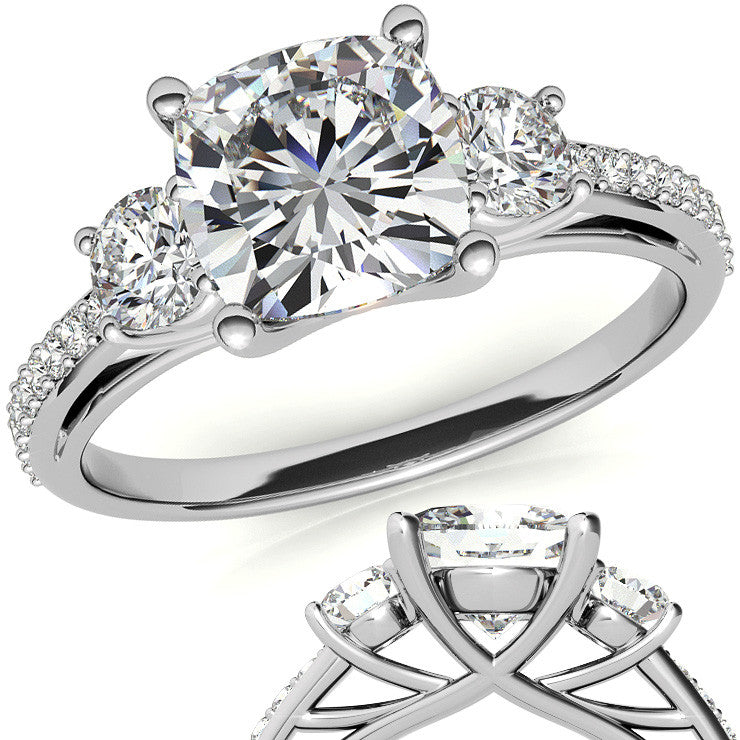Cushion Moissanite Three-Stone Engagement Ring