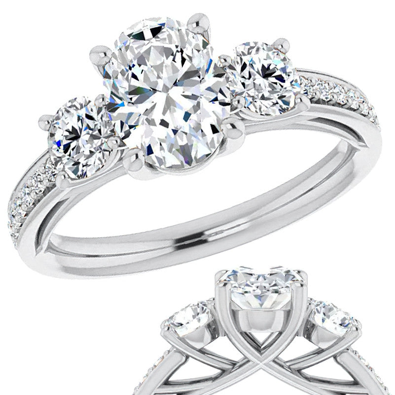 Oval Moissanite Three-Stone Engagement Ring