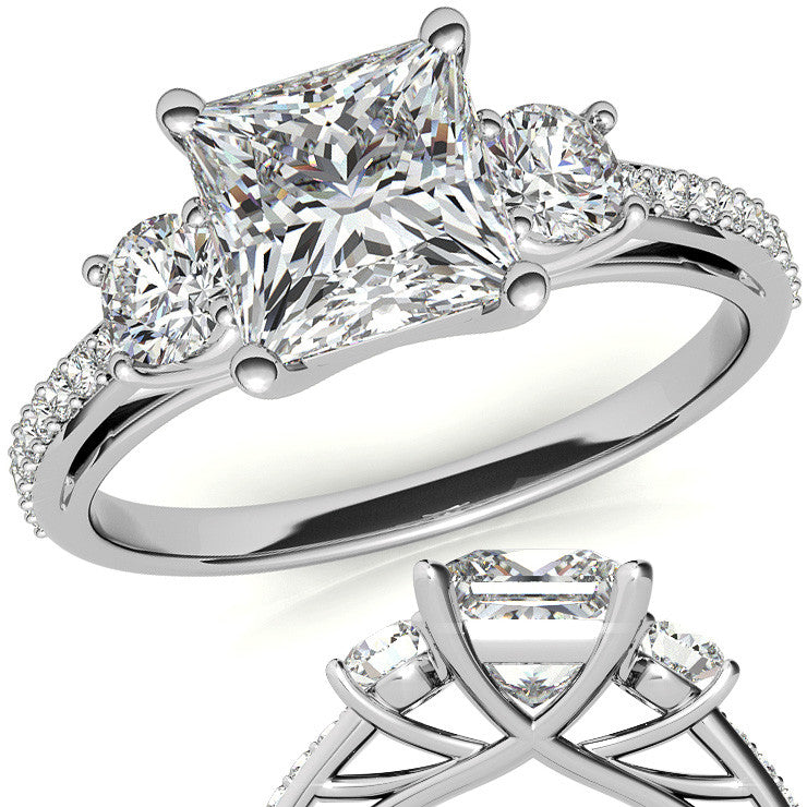 Princess cut Moissanite 3-Stone Engagement Ring