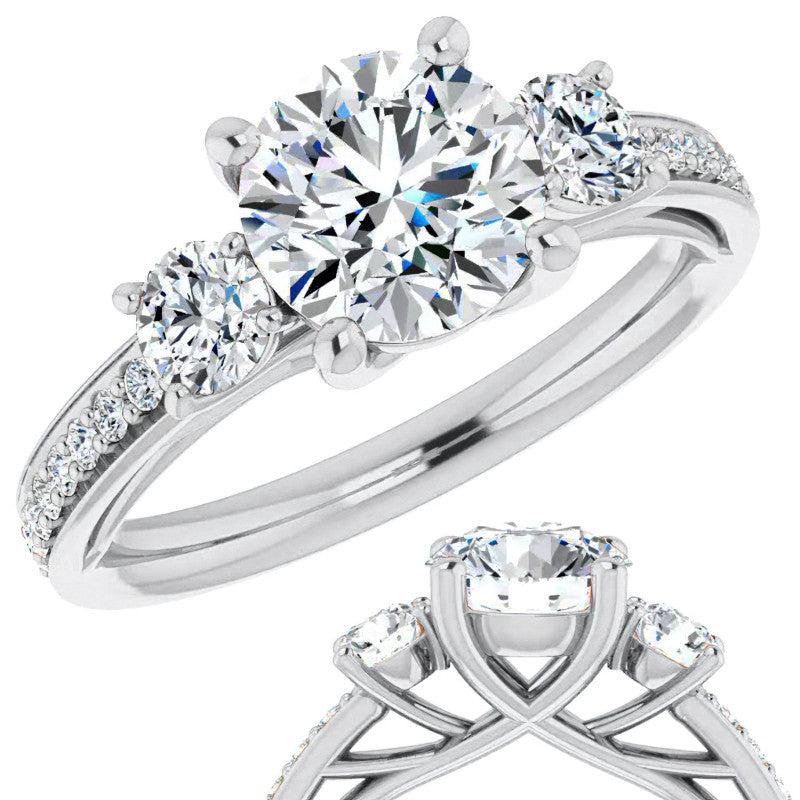 Round Three-Stone Moissanite Engagement Ring