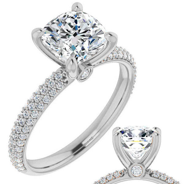 Cushion Moissanite Pave Engagement Ring
