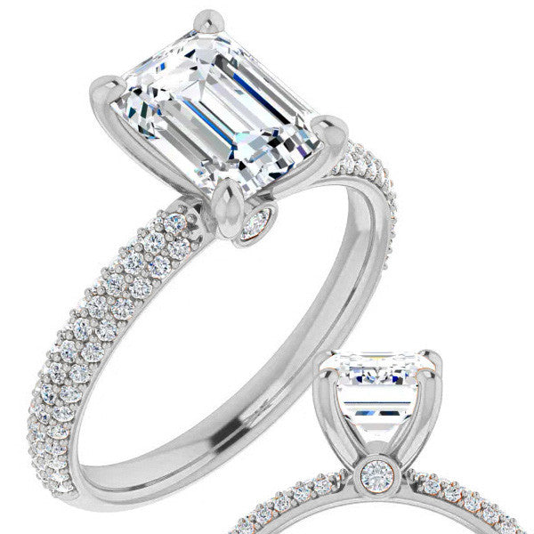 Emerald Moissanite & Pave Diamond Engagement Ring