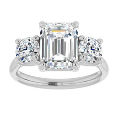 Emerald Moissanite Three-Stone Engagement Ring