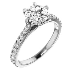 Cathedral Round Brilliant Moissanite Eng Ring with Claw Prongs