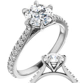Cathedral Round Brilliant Moissanite Eng Ring with Claw Prongs