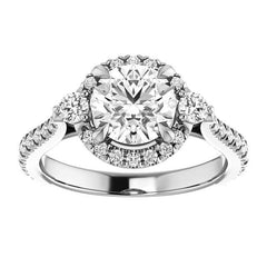Round Brilliant Moissanite Cathedral Halo Engagement Ring with Claw Prongs