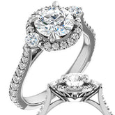 Round Brilliant Moissanite Cathedral Halo Engagement Ring with Claw Prongs