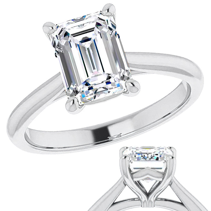 Emerald / Radiant Cut Moissanite Cathedral Solitaire