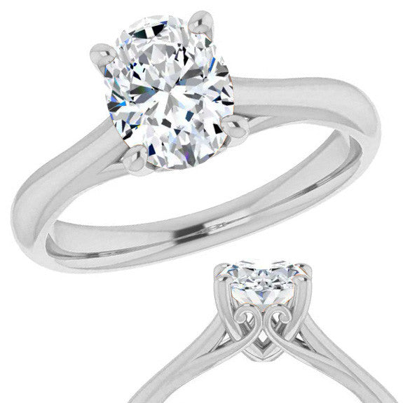 Oval Basket Solitaire with Scroll Accents