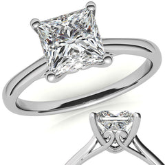 Princess cut Basket Solitaire with Scroll Accents