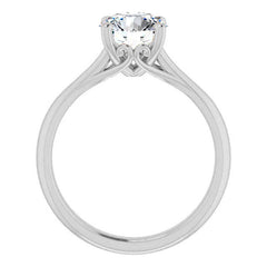 Round Brilliant Moissanite Basket Solitaire with Scroll Accents