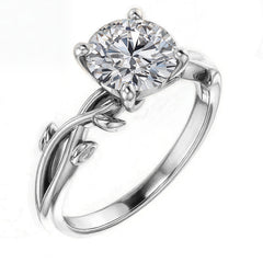 Round Brilliant Moissanite Solitaire Ring With Floral Accents