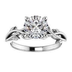 Round Brilliant Moissanite Solitaire Ring With Floral Accents