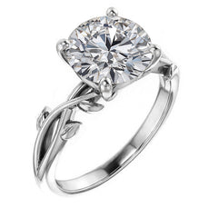 Round Brilliant Moissanite Solitaire Ring With Floral Accents